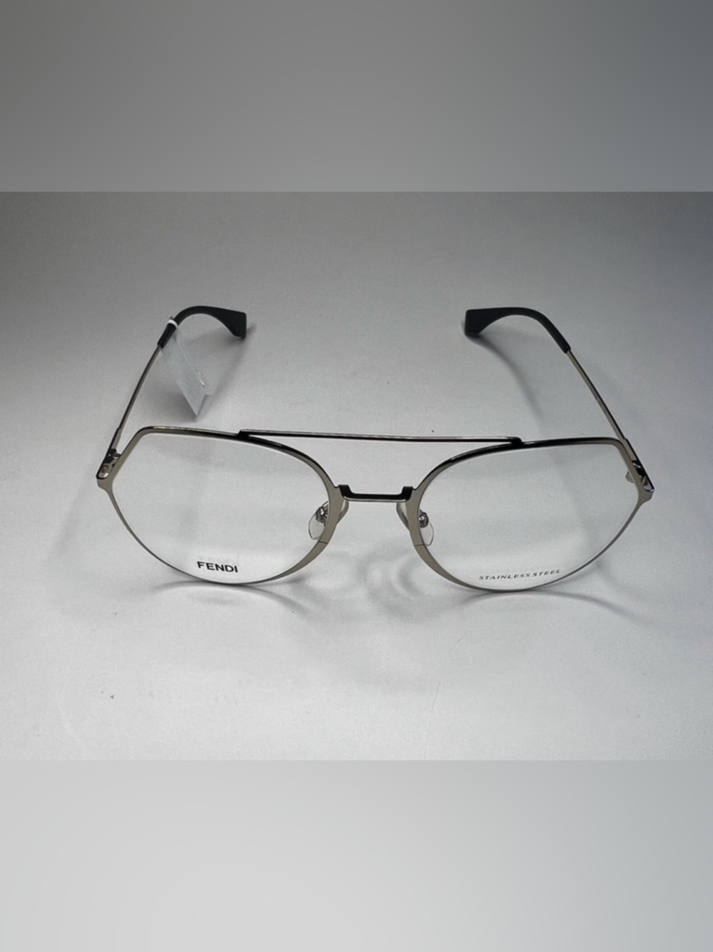 Fendi Silver Metal Aviator-Style Optical Glasses with Brown Temple Tips